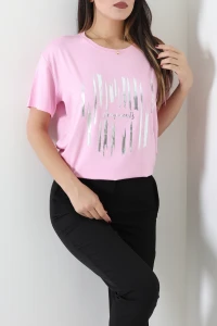 Baskılı Likralı Viskon Bluz Pembe - 72034.2231.