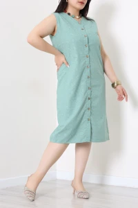 V Yaka Düğmeli Elbise Mint - 74002.2227.