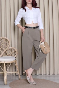 Kemerli Havuç Kesim Pantolon Açıkhaki - 75374.2203.