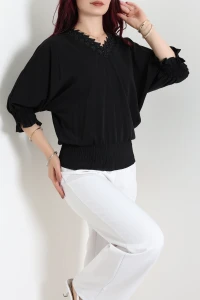 Yaka Nakışlı Bluz Siyah - 75390.2232.