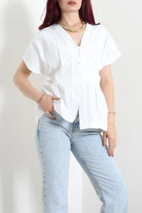 Poplin V Yaka Gömlek Beyaz - 75412.2232.