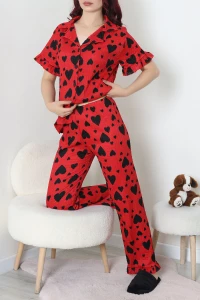 Bürümcük Fırfırlı Pijama Takımı Kırmızısiyah - 127.1287.