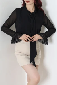 Yakası Bağlamalı Bluz Siyah - 75392.2232.