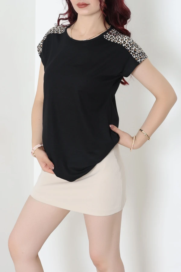 Omuz Leoparlı Viskon Bluz Siyah - 72052.139.