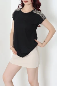 Omuz Leoparlı Viskon Bluz Siyah - 72052.139.