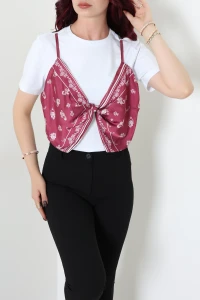 Fular Detaylı Penye Bluz Bordo - 75147.196.