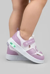 Işıklı Fileli Çocuk Cırtlı Sneaker Sandalet Lila - 33386.264.