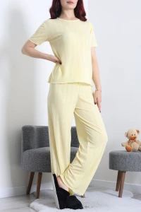 Pointelle Pijama Takımı Sarı - 224.1287.