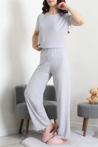 Pointelle Pijama Takımı Gri - 224.1287.