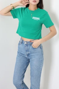 Baskılı Crop Tişört Yeşil - 53902.2239.
