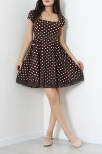 Dantel Detay Puantiyeli Dalgıç Elbise Kahve - 72064.2194.