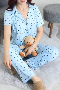 Milan Kumaş Düğmeli Pijama Takımı Mavifiyonk - 750.1287.
