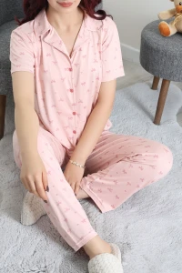 Milan Kumaş Düğmeli Pijama Takımı Pudrafiyonk - 750.1287.