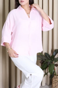 Keten Görünümlü Oversize Gömlek Pembe - 75075.2200.
