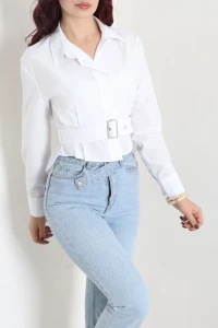 Bele Oturan Poplin Gömlek Beyaz - 80963.2174.