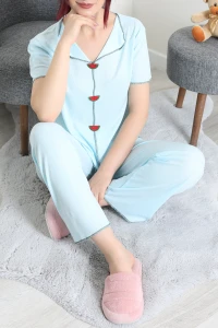 Ribana Aksesuarlı Pijama Takımı Turkuaz - 217.1287.