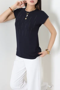 Önü Taş Detaylı Bluz Lacivert - 43987.599.