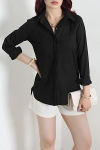 Poplin Likra Basic Gömlek Siyah - 44211.1775.
