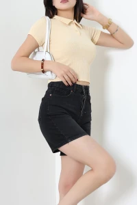 Polo Yaka Fitilli Tişört Bej - 53938.2239.