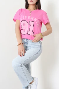 Baskılı Yırtmaçlı Tişört Pembe - 53944.2239.