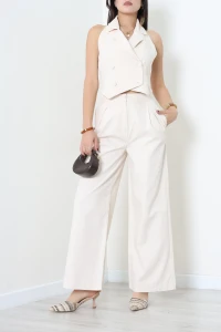 Gabardin Yelekli Takım Krem - 71341.1437.