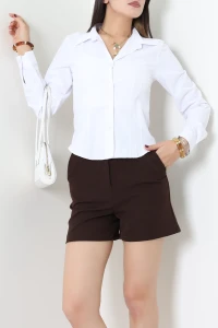 Poplin Aura Büzgü Detay Uzun Kol Gömlek Beyaz - 75174.2205.