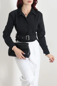 Bele Oturan Poplin Gömlek Siyah - 80963.2174.
