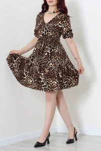 V Yaka Desenli Elbise Leopar - 53963.2239.