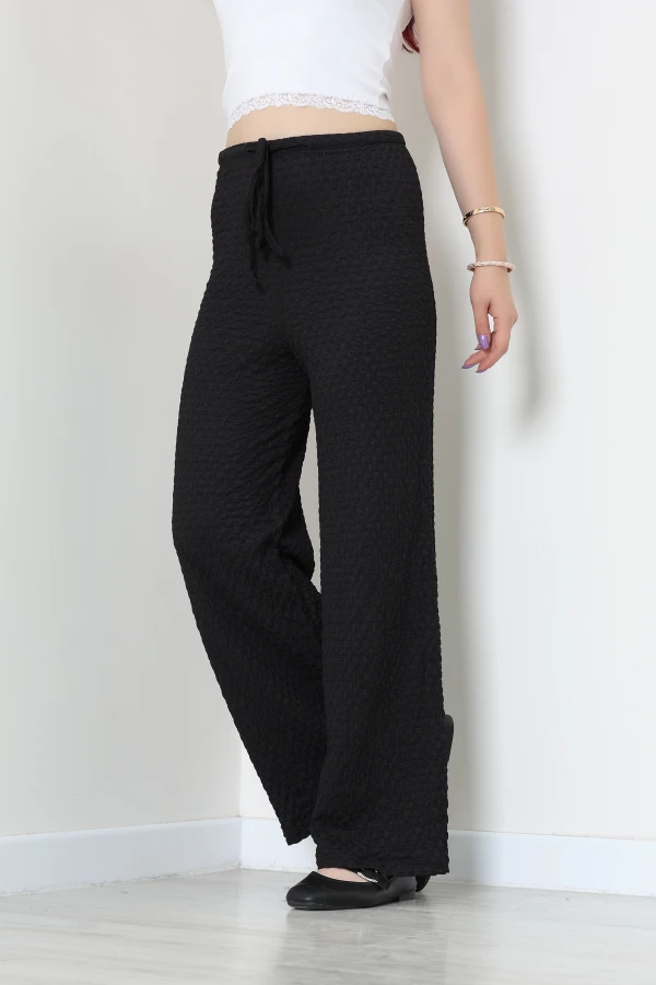 Gofre Büzgülü Beli Lastikli Pantolon Siyah - 75529.2238.