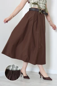 Poplin Kemerli Etek Kahve - 75545.2201.