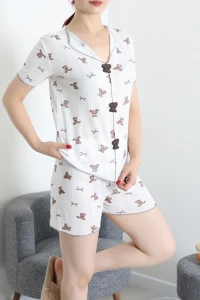 Pointelle Şortlu Pijama Takımı Kahve - 226.1287.