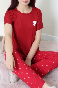 Milan Enjeksiyon Baskılı Pijama Takımı Bordo - 630.1287.