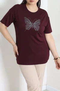 Taş Baskılı Büyük Beden Viskon Bluz Mürdüm - 72009.2213.