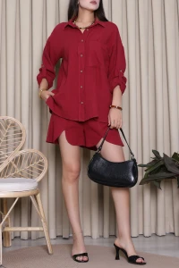Şortlu Müslin Takım Bordo - 75530.2238.