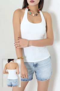 Halter Yaka Crop Top Body Beyaz - 1227.1892.