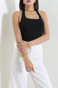 Halter Yaka Crop Top Body Siyah - 1227.1892.