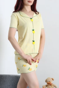 Pointelle Şortlu Pijama Takımı Sarı - 226.1287.