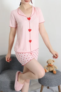Pointelle Şortlu Pijama Takımı Pembe - 226.1287.