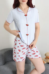 Pointelle Şortlu Pijama Takımı Açıkmavi - 226.1287.