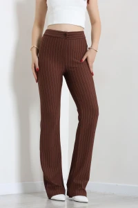 Çizgili Krep Pantolon Kahve - 53995.2239.