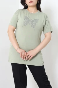 Taş Baskılı Büyük Beden Viskon Bluz Açıkhaki - 72009.2213.