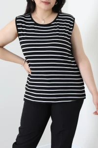 Sıfır Kol Büyük Beden Viskon Body Siyahbeyaz - 72036.2080.