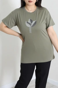 Baskılı Büyük Beden Viskon Bluz Haki - 72062.2213.