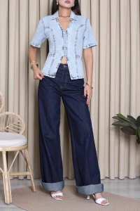 Fermuar Detay Denim Ceket Açıkmavi - 75500.2238.