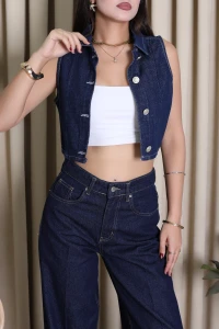 Gömlek Yaka Denim Yelek Lacivert - 75509.2238.