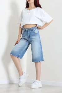 Bağlamalı Denim Kapri Açıkmavi - 75515.2238.
