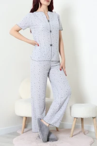 Nefes Alan Kumaş Pointelle Pijama Takımı Gri - 230.1287.