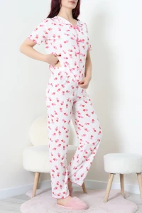 Nefes Alan Kumaş Pointelle Pijama Takımı Beyazpembe - 230.1287.