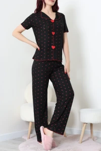 Nefes Alan Kumaş Pointelle Pijama Takımı Siyah - 230.1287.