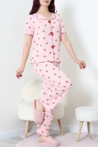 Nefes Alan Kumaş Pointelle Pijama Takımı Pembekırmızı - 230.1287.